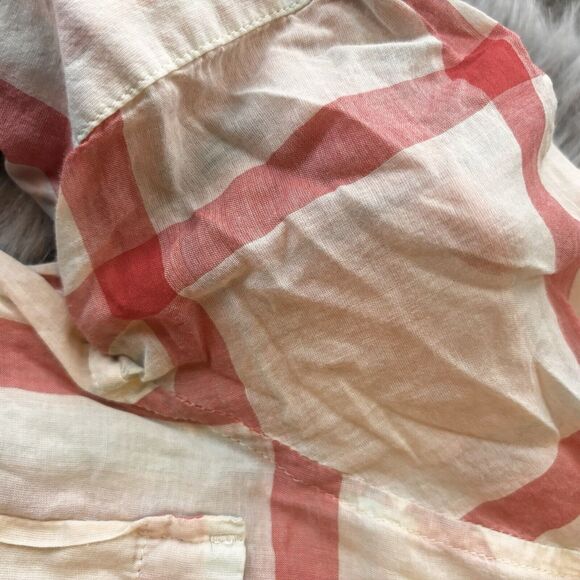 LEVI’S Blouse Sz S Casual Red White Plaid Button Up Short Sleeve Top Semi Sheer - Picture 6 of 12